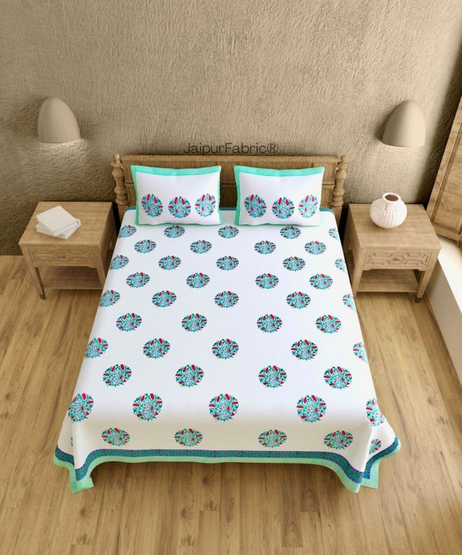 Handpicked Luxury Block Print 400 TC Pure Cotton King Size Bedsheet