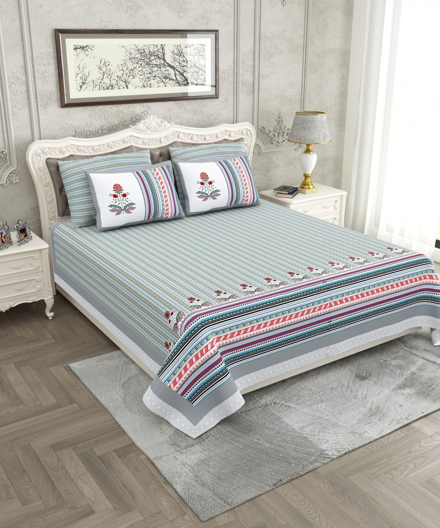 Modern Spread Grey Cotton King Size Bedsheet