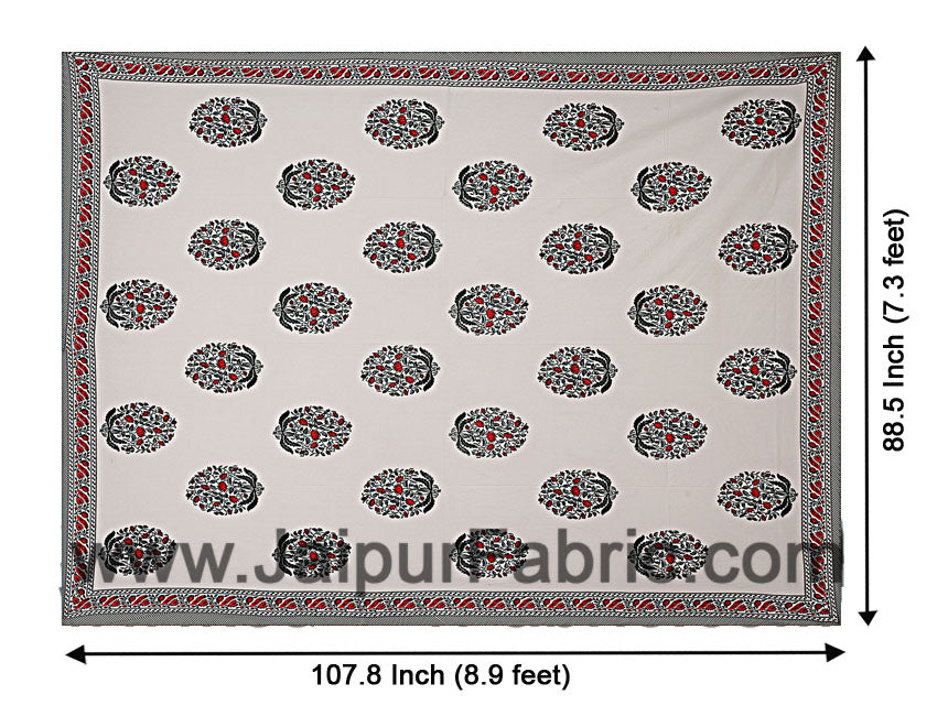Double Bedsheet Grey  Border  Fine Cotton Red Floral   Print