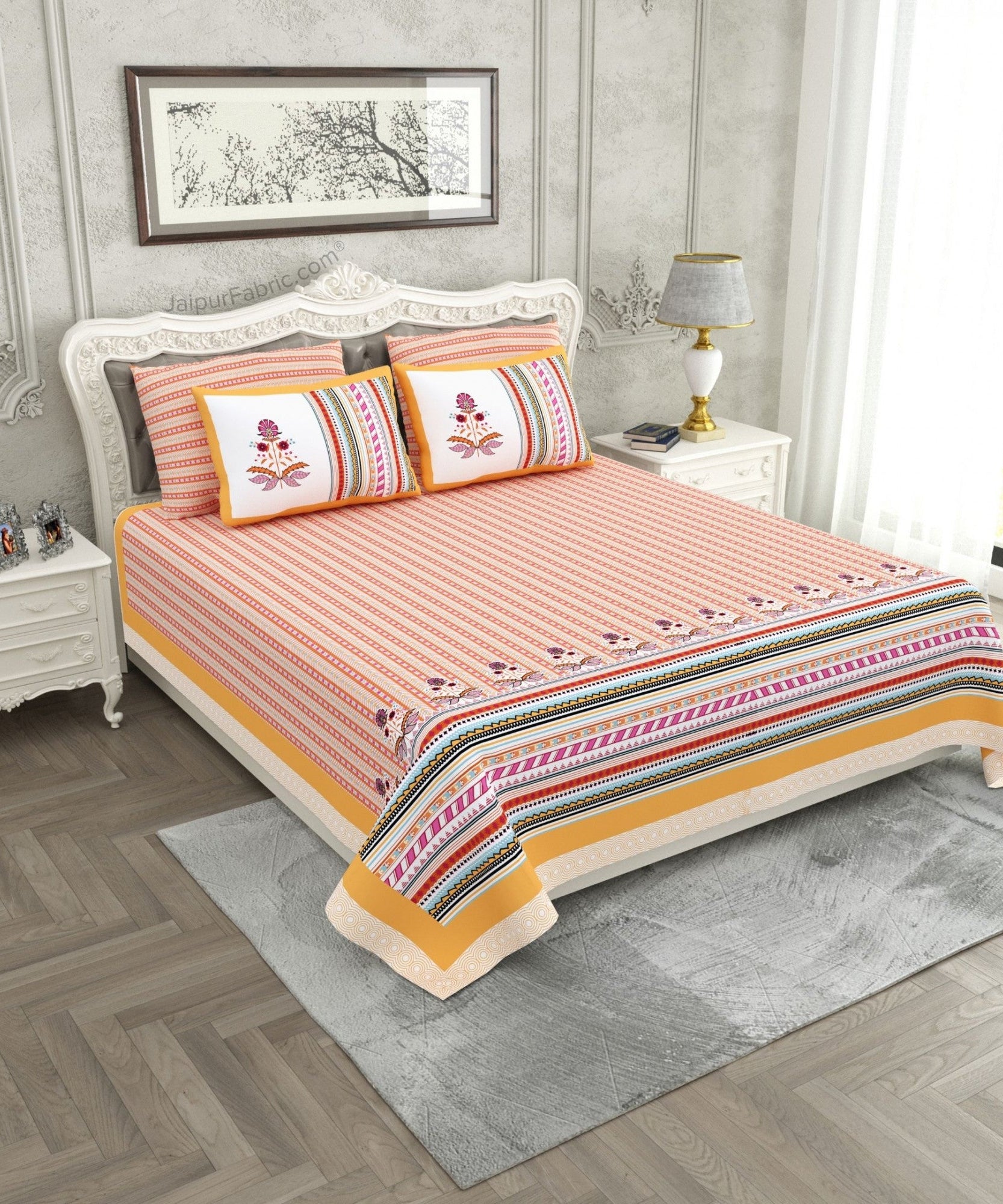 Modern Spread Yellow Cotton King Size Bedsheet