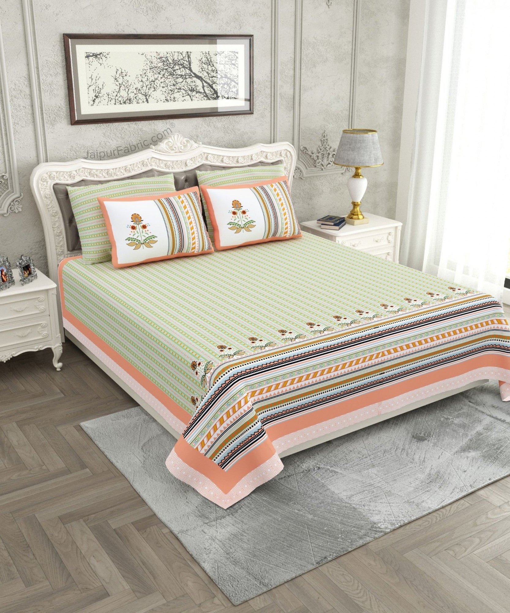 Modern Spread Peach Cotton King Size Bedsheet