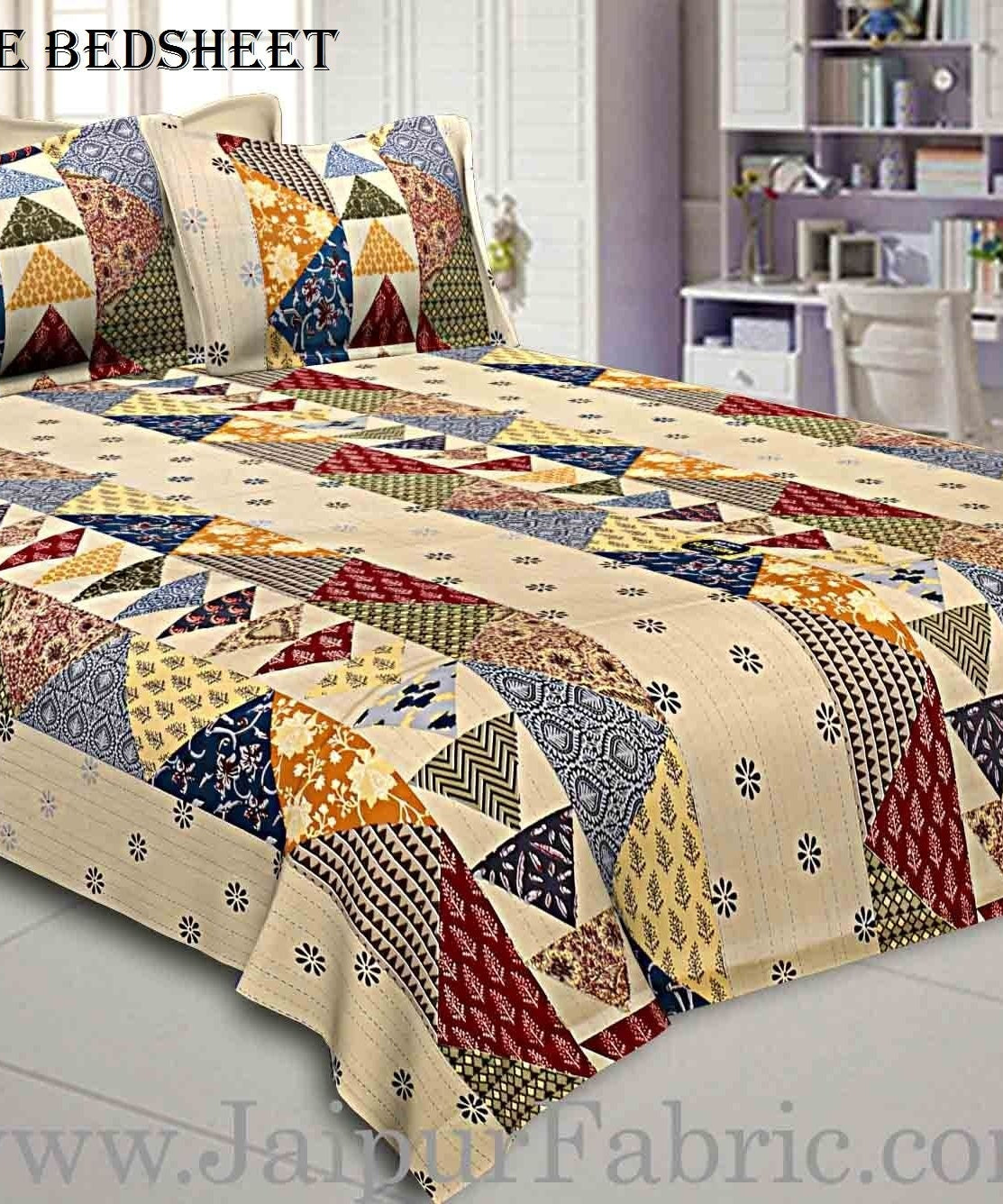 Beautiful Barmeri Bliss – 1 Double Bedsheet + 1 Single Bedsheet + 4 Pillow Covers
