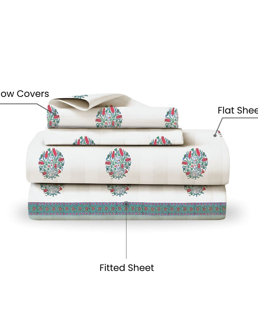 Premium Mandala Bloom Bedsheet Set  Teal & Pink | King Size, 400 TC Cotton (Set of 4)
