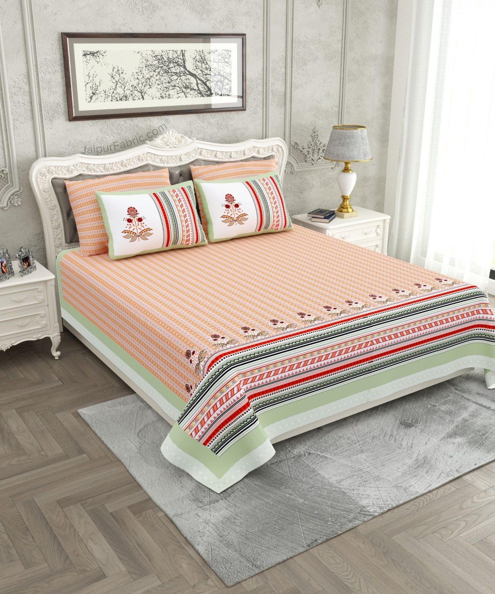 Modern Spread Green Cotton King Size Bedsheet