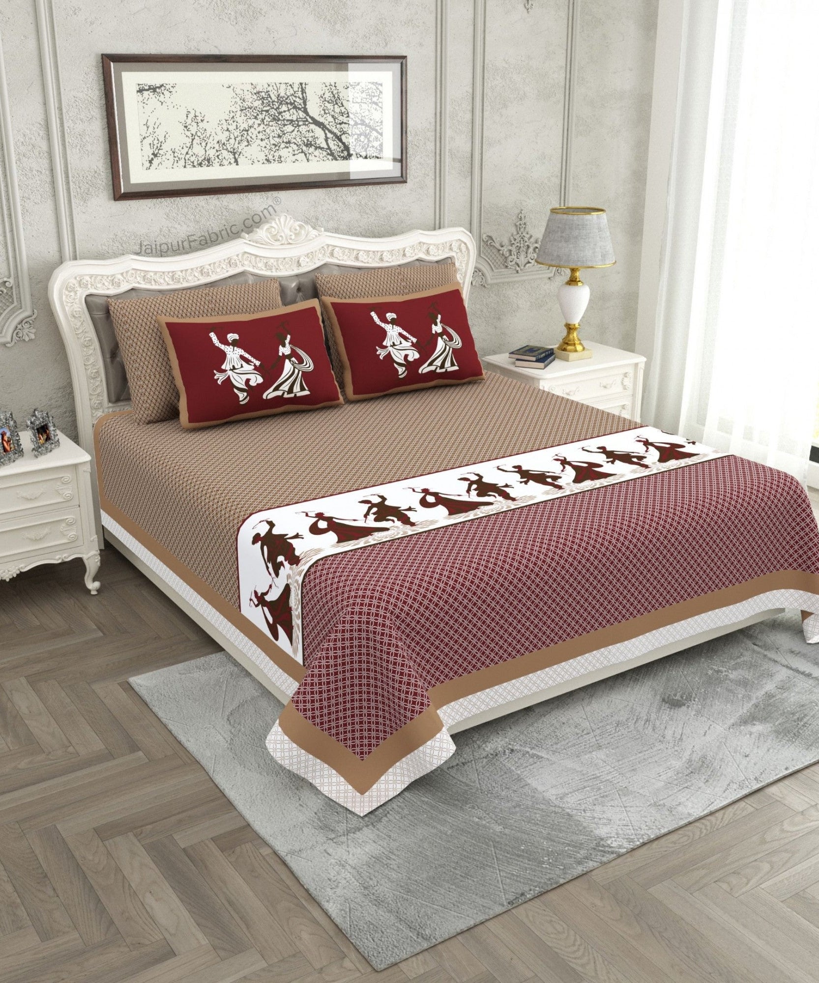 Divine Dance Maroon Cotton King Size Bedsheet