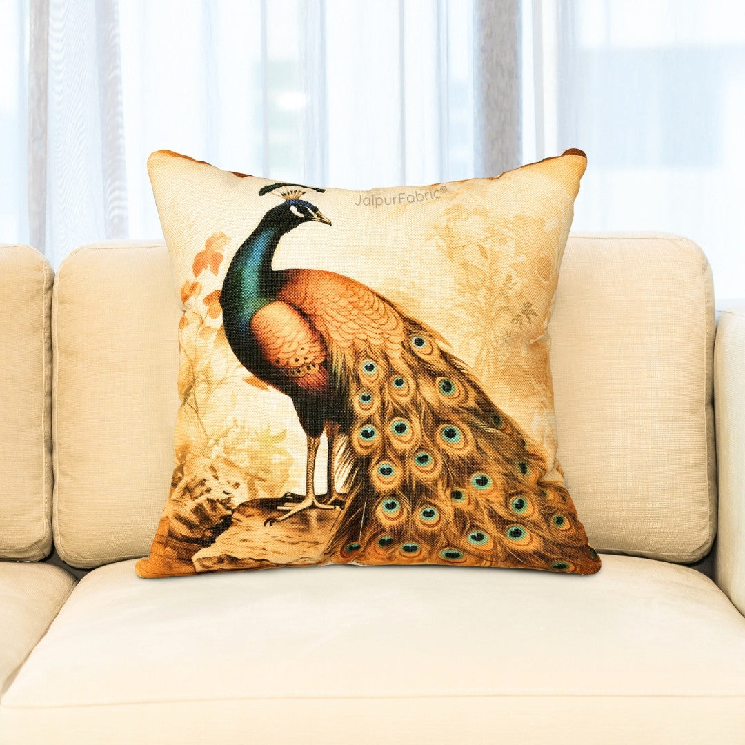 Ethnic Peacock Jute Digital Print Cushion Cover