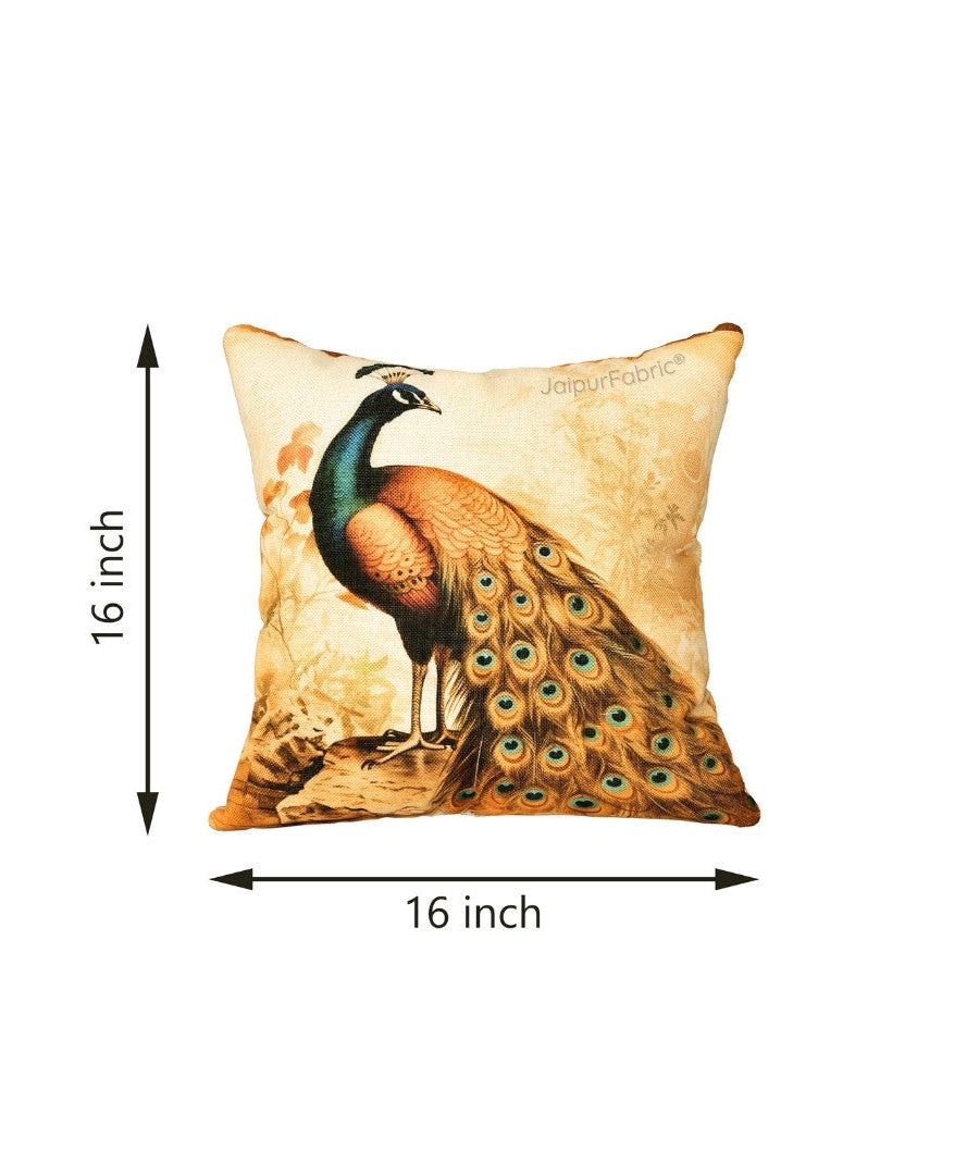 Ethnic Peacock Jute Digital Print Cushion Cover
