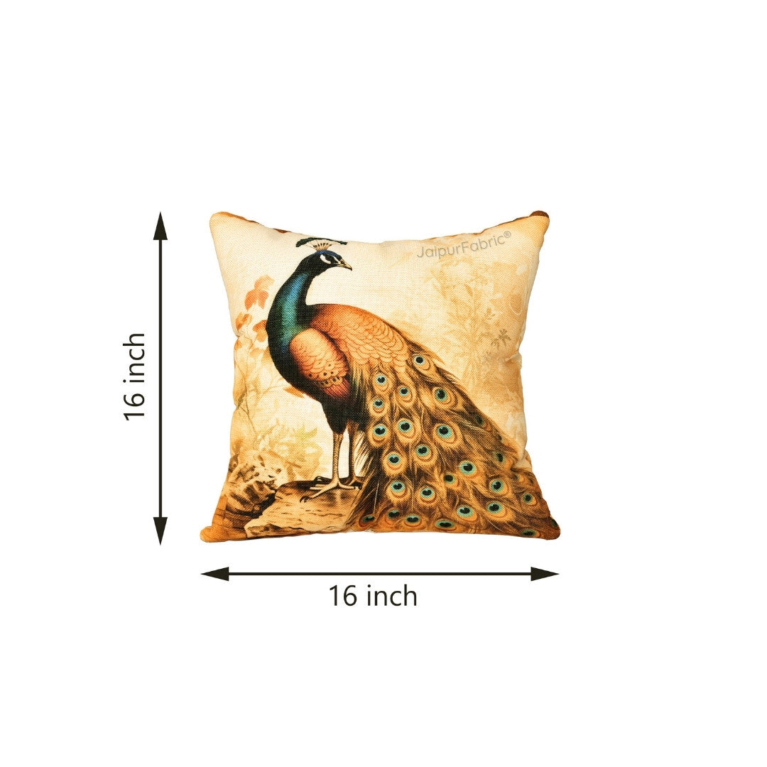 Ethnic Peacock Jute Digital Print Cushion Cover