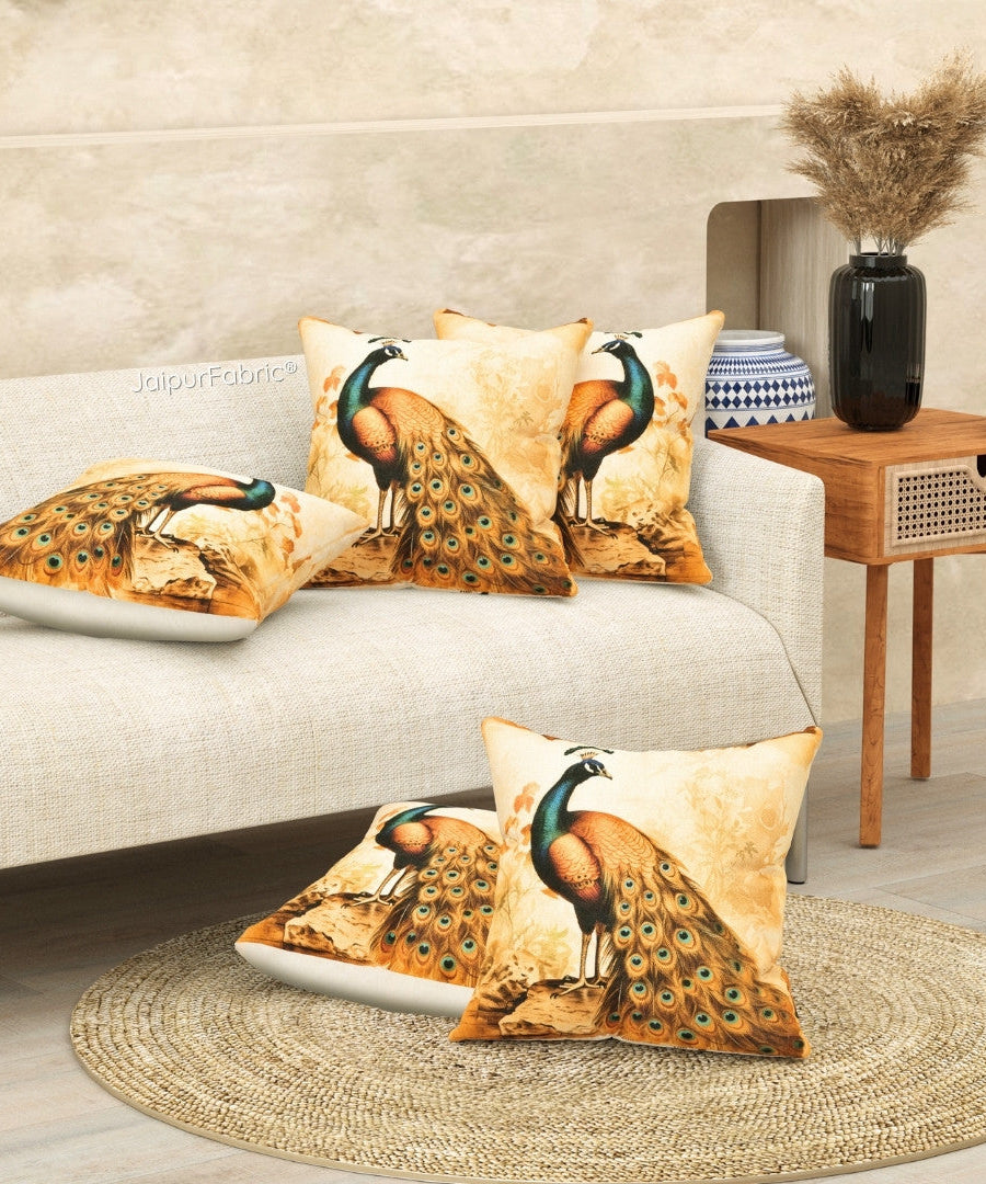 Ethnic Peacock Jute Digital Print Cushion Cover