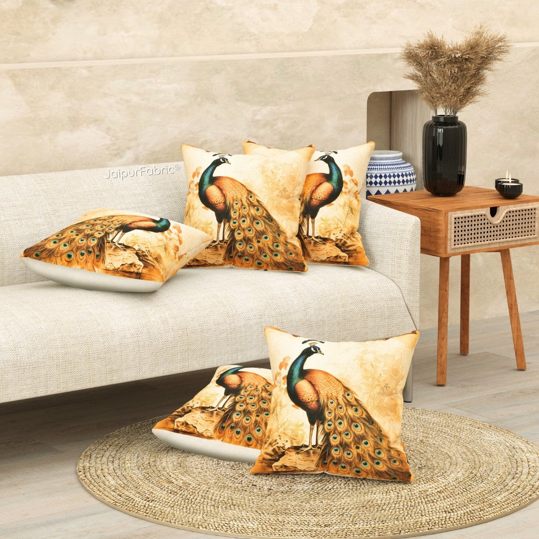 Ethnic Peacock Jute Digital Print Cushion Cover
