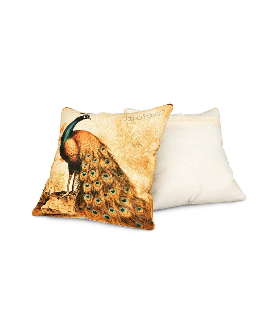 Ethnic Peacock Jute Digital Print Cushion Cover