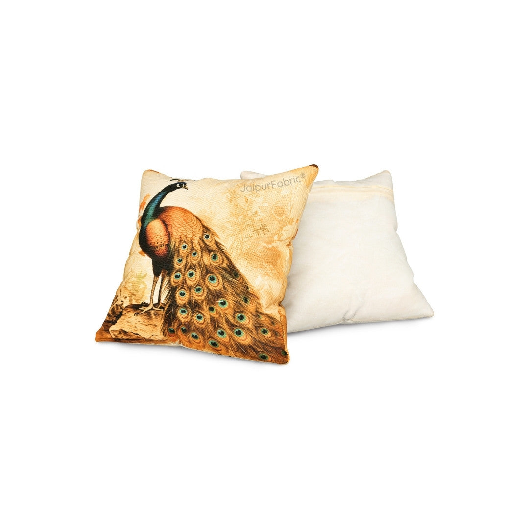 Ethnic Peacock Jute Digital Print Cushion Cover