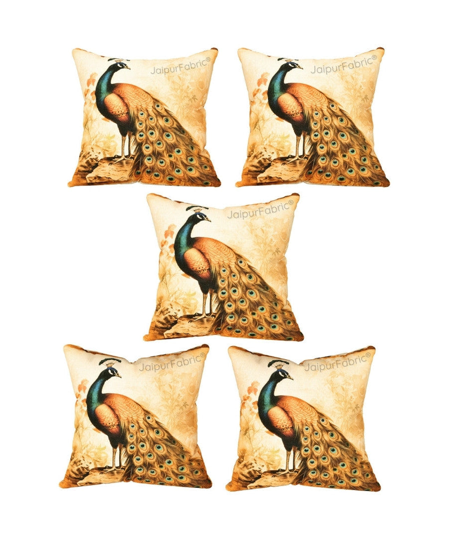 Ethnic Peacock Jute Digital Print Cushion Cover