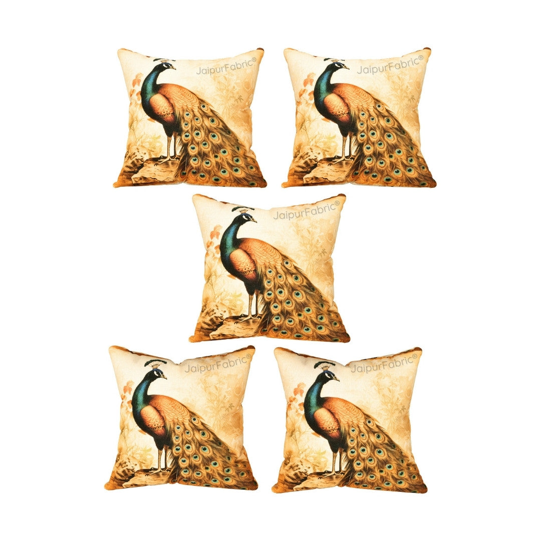 Ethnic Peacock Jute Digital Print Cushion Cover
