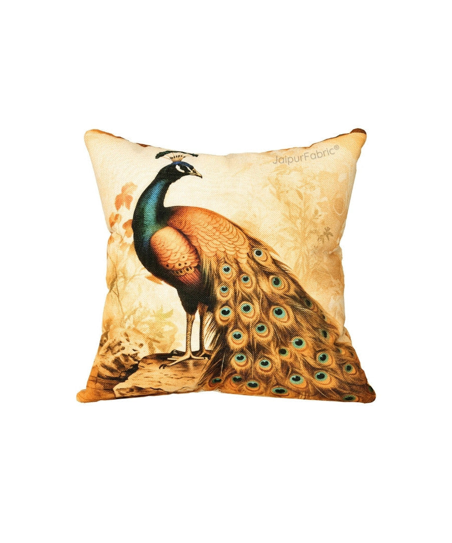 Ethnic Peacock Jute Digital Print Cushion Cover
