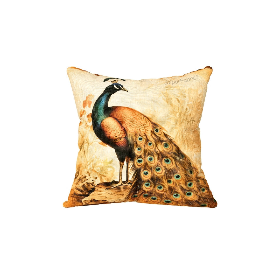 Ethnic Peacock Jute Digital Print Cushion Cover