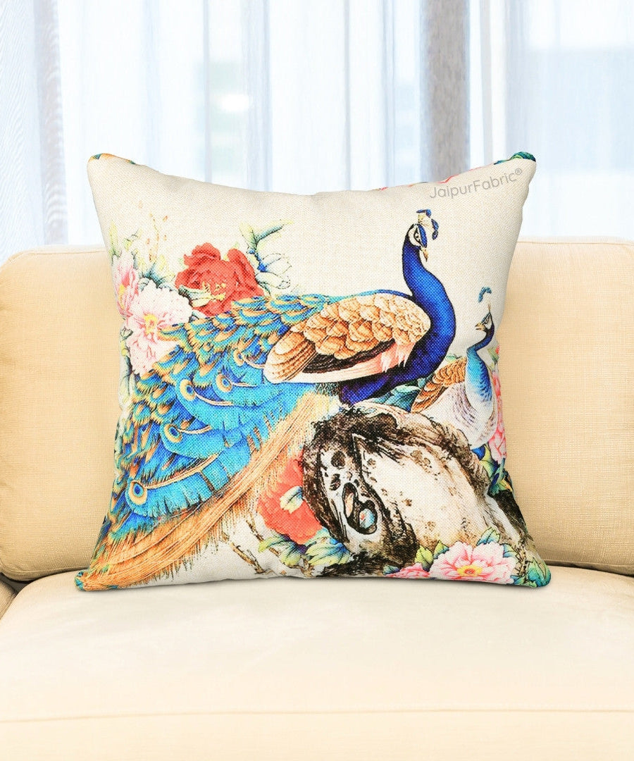 Tari Merak Peacock Jute Digital Print Cushion Cover