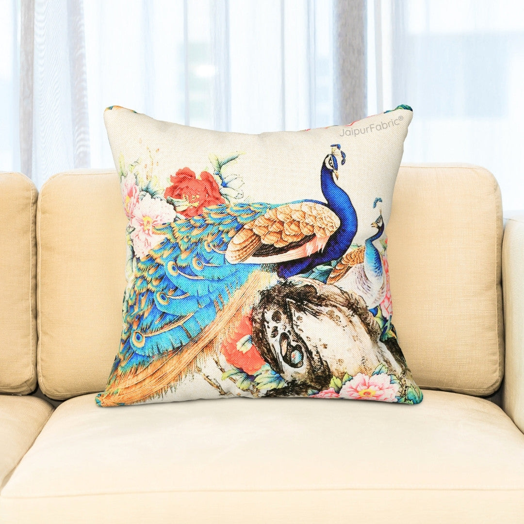 Tari Merak Peacock Jute Digital Print Cushion Cover