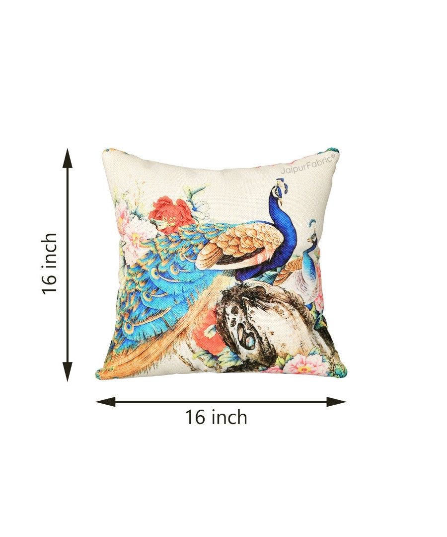 Tari Merak Peacock Jute Digital Print Cushion Cover