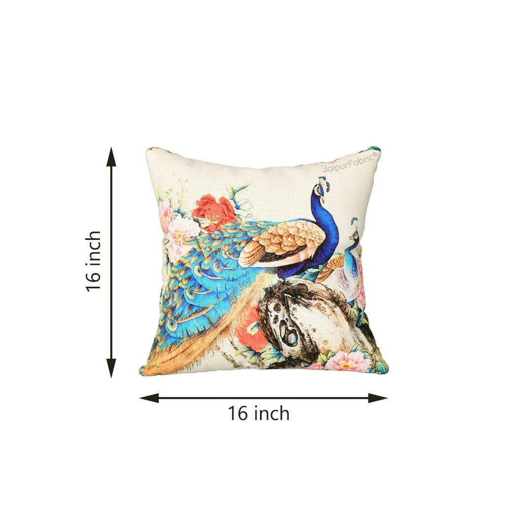 Tari Merak Peacock Jute Digital Print Cushion Cover