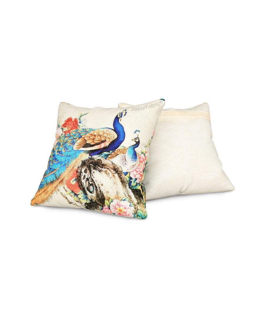 Tari Merak Peacock Jute Digital Print Cushion Cover