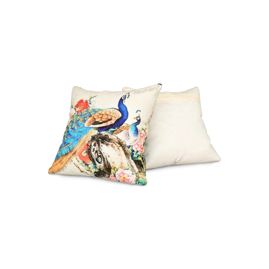 Tari Merak Peacock Jute Digital Print Cushion Cover