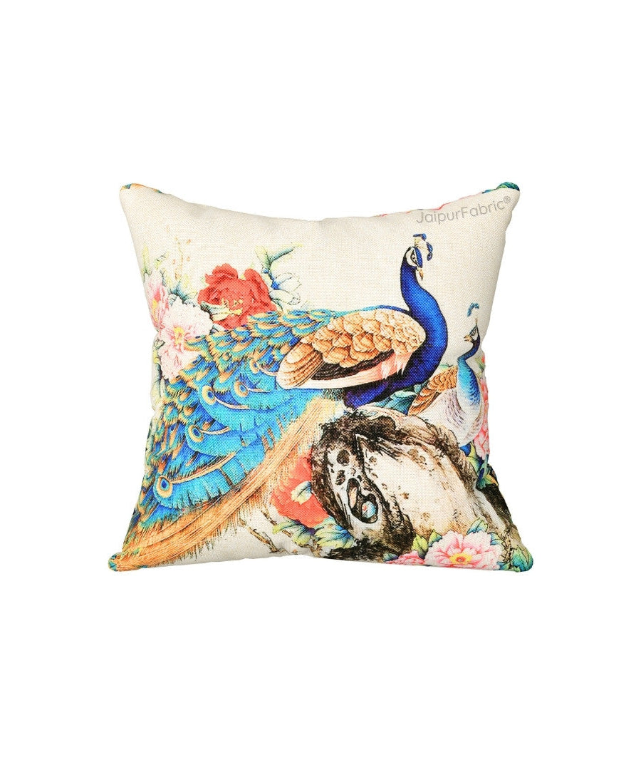 Tari Merak Peacock Jute Digital Print Cushion Cover