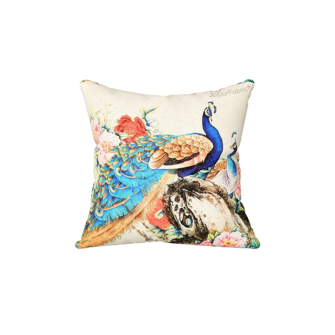 Tari Merak Peacock Jute Digital Print Cushion Cover