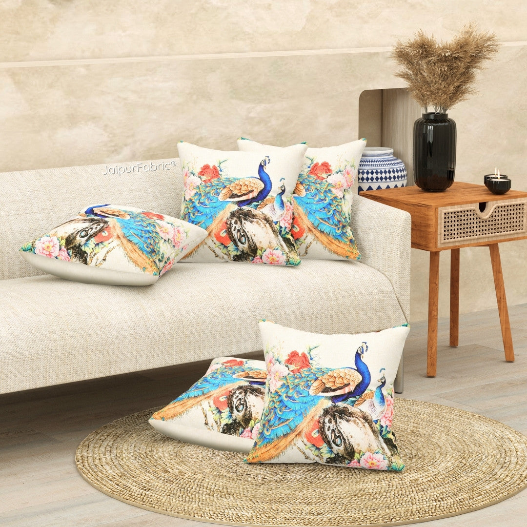 Tari Merak Peacock Jute Digital Print Cushion Cover