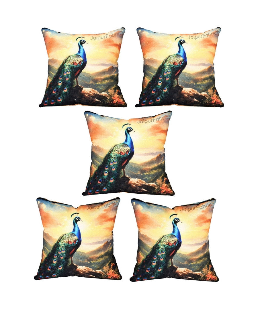 Splendor Glory Peacock Print Jute Cushion Cover