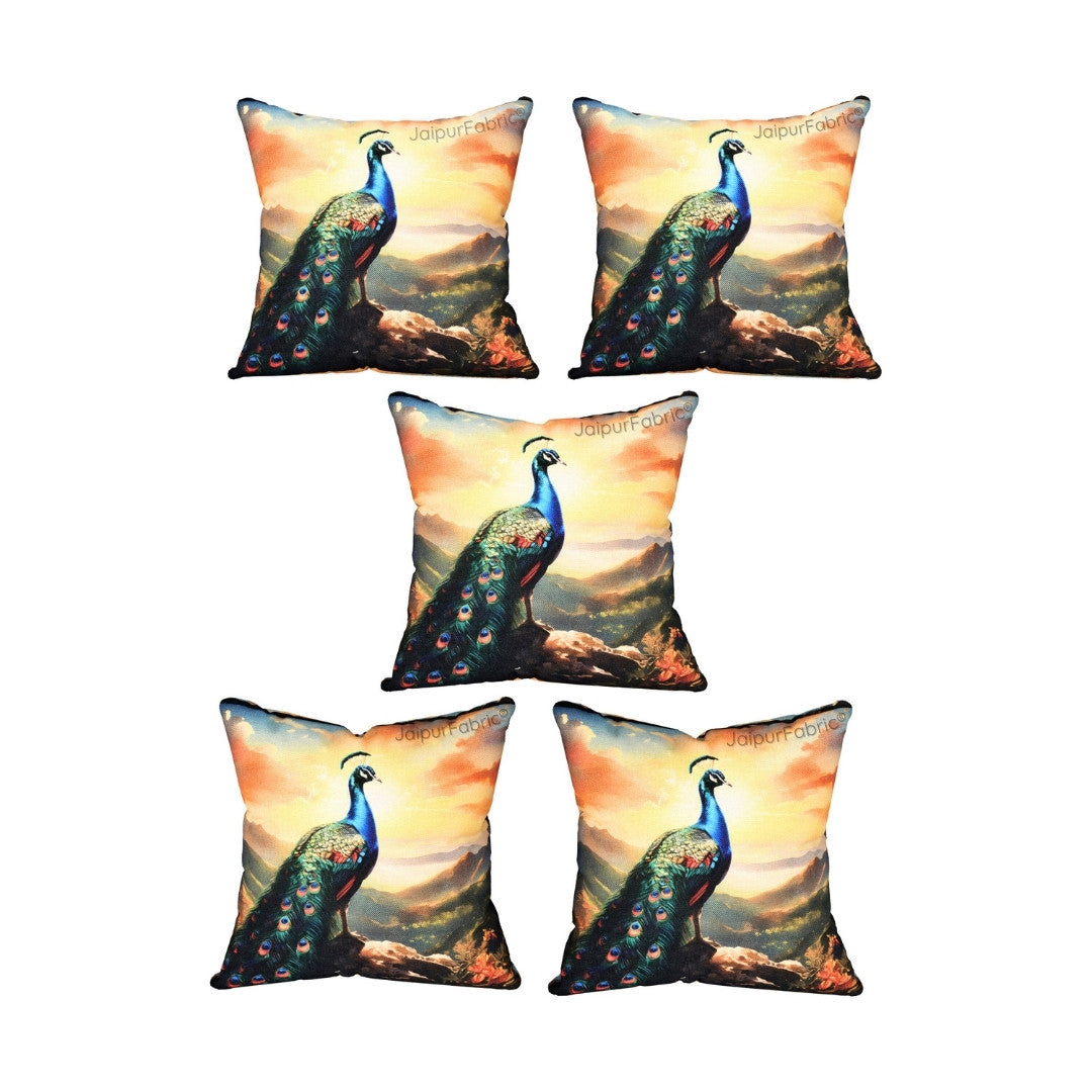 Splendor Glory Peacock Print Jute Cushion Cover