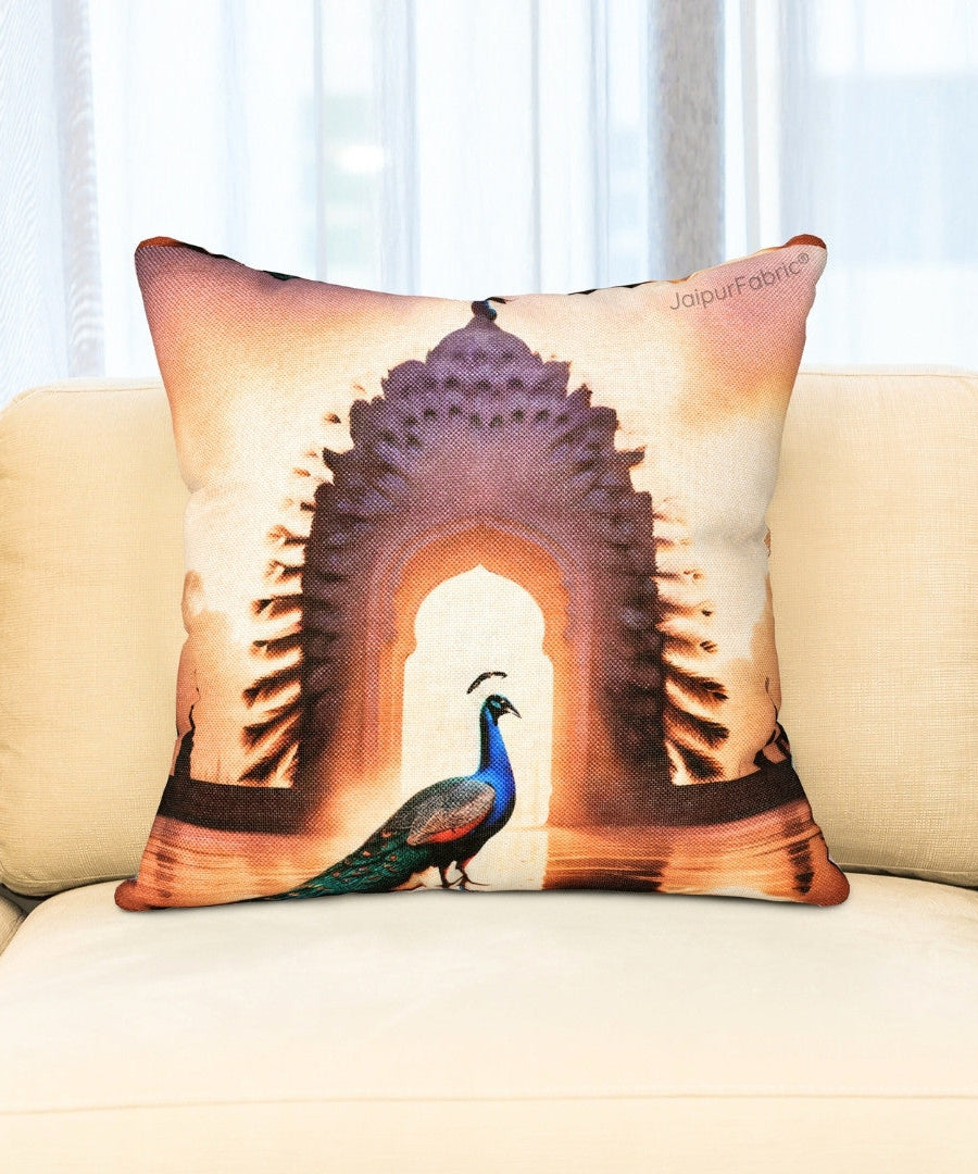 Luxury Peacock Jute Pillow Digital Printed Design Cushion Cover