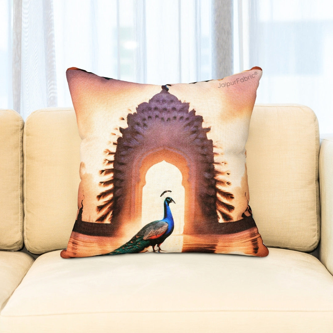 Luxury Peacock Jute Pillow Digital Printed Design Cushion Cover