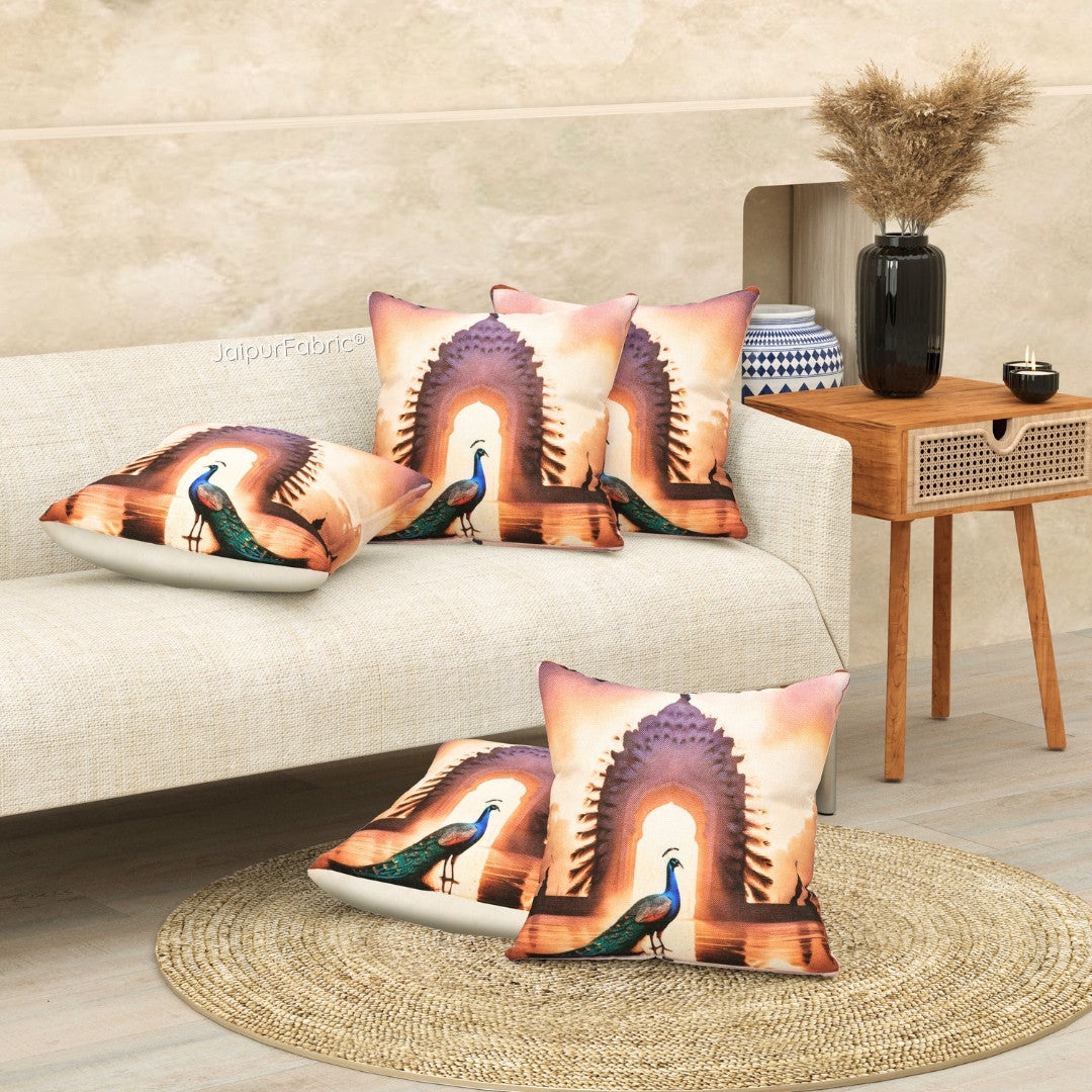 Luxury Peacock Jute Pillow Digital Printed Design Cushion Cover