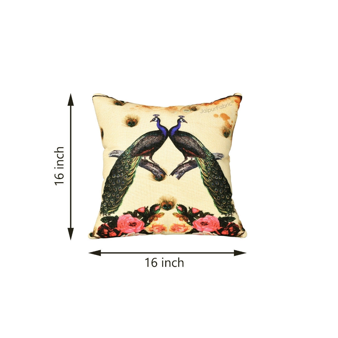Prosperous Peacocks Jute Digital Print Cushion Cover