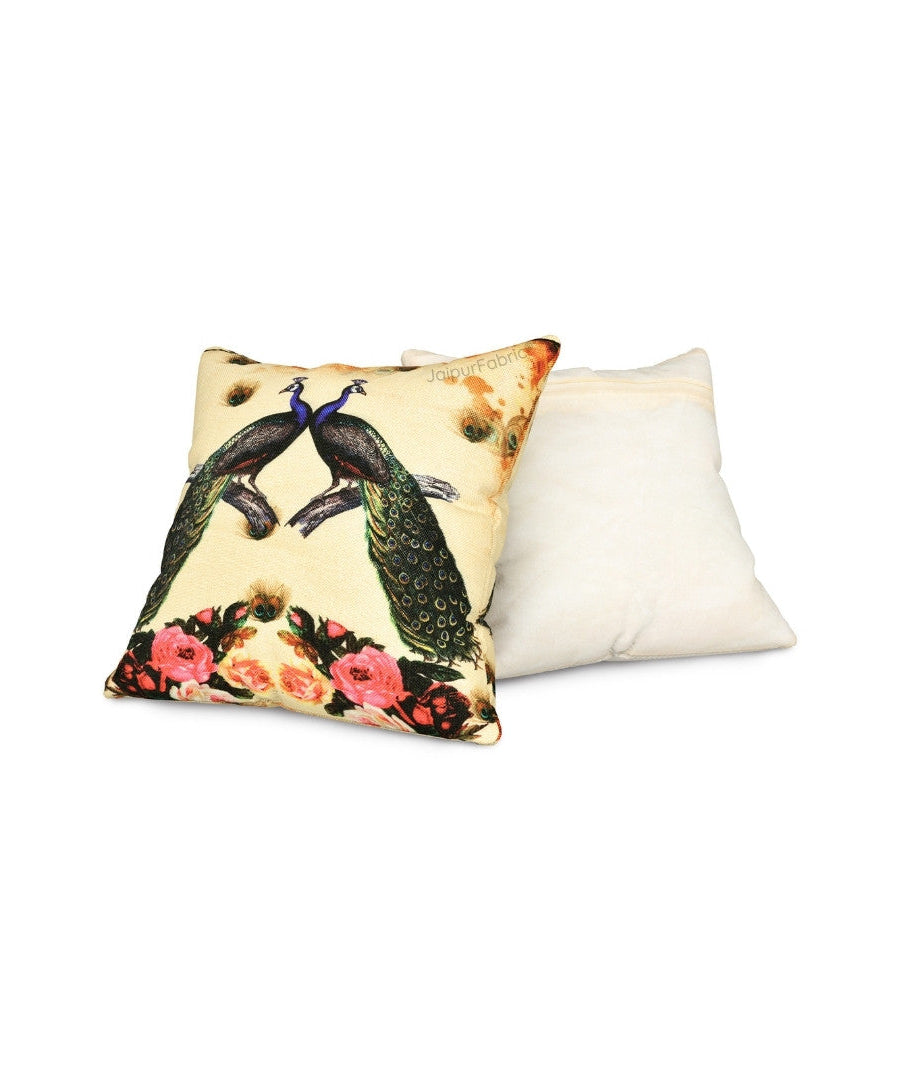 Prosperous Peacocks Jute Digital Print Cushion Cover