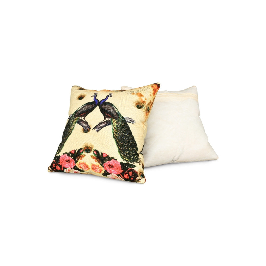 Prosperous Peacocks Jute Digital Print Cushion Cover