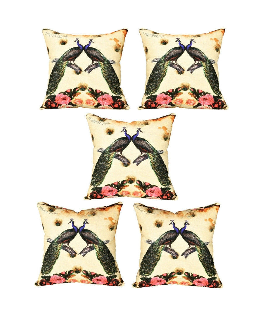 Prosperous Peacocks Jute Digital Print Cushion Cover