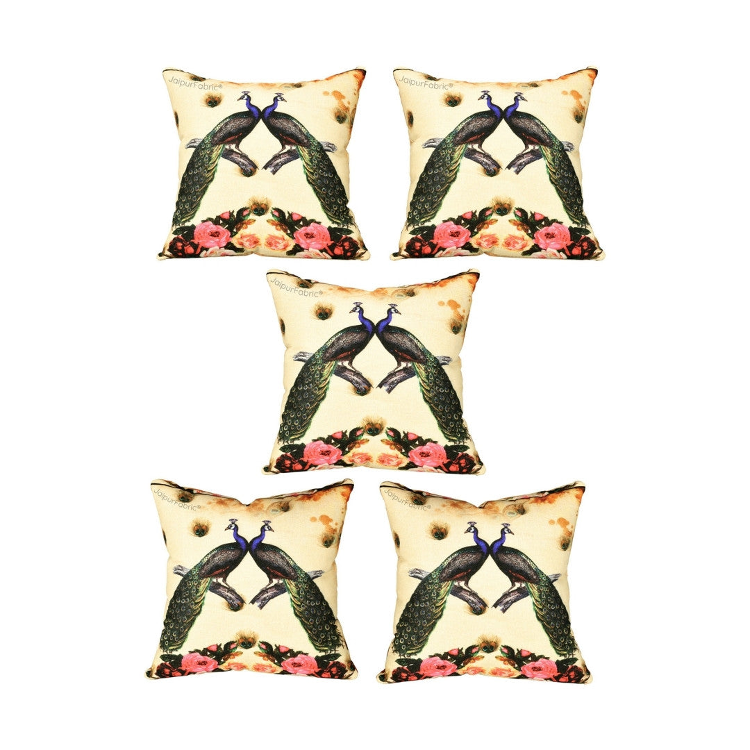 Prosperous Peacocks Jute Digital Print Cushion Cover