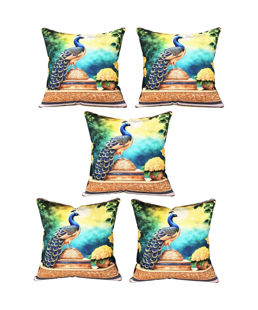 Festive Peacock Jute Digital Print Cushion Cover