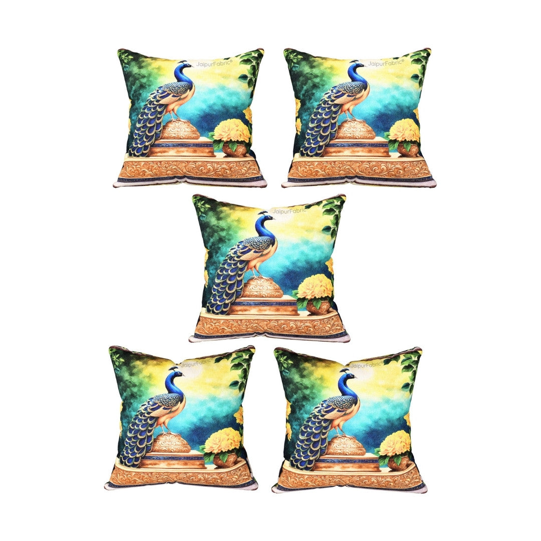 Festive Peacock Jute Digital Print Cushion Cover