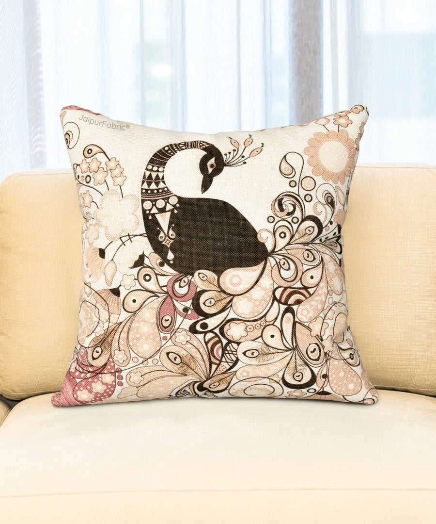 Royal Peacock Jute Digital Print Cushion Cover