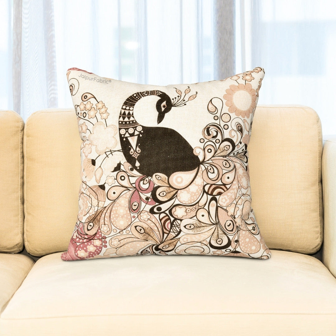 Royal Peacock Jute Digital Print Cushion Cover