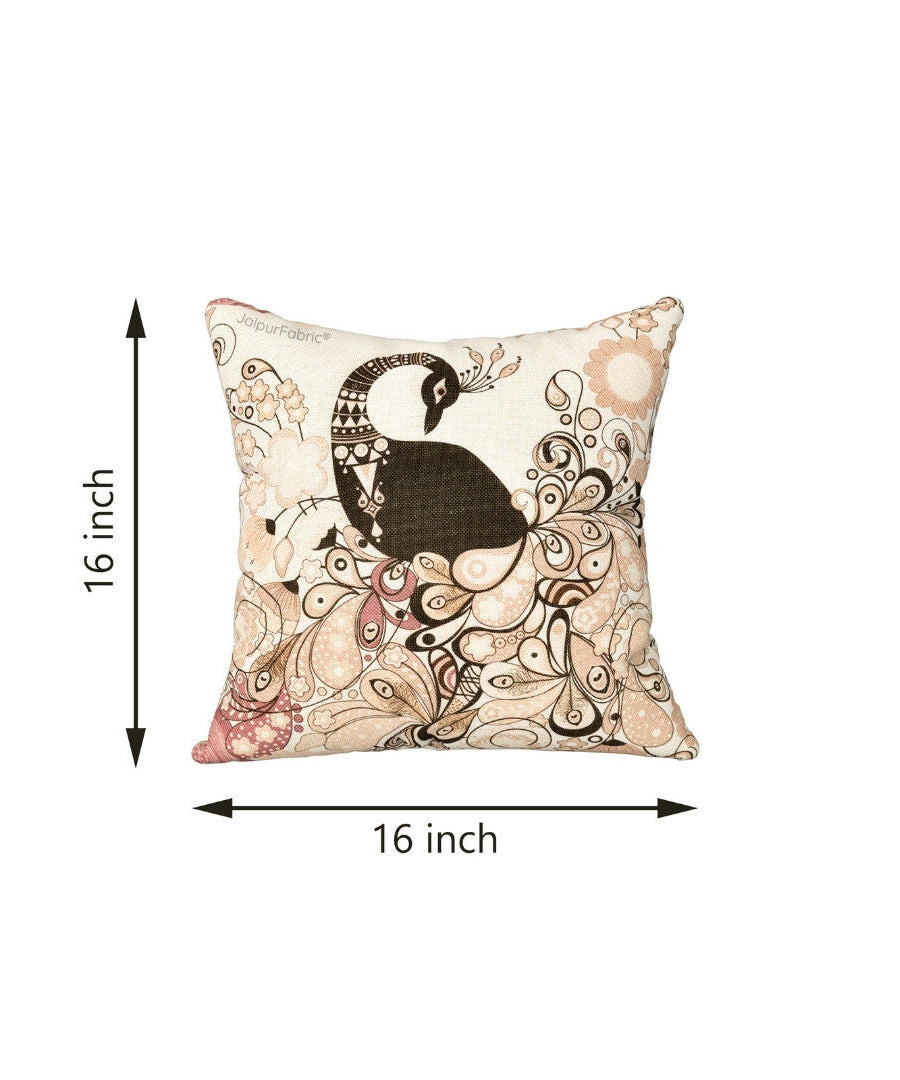 Royal Peacock Jute Digital Print Cushion Cover