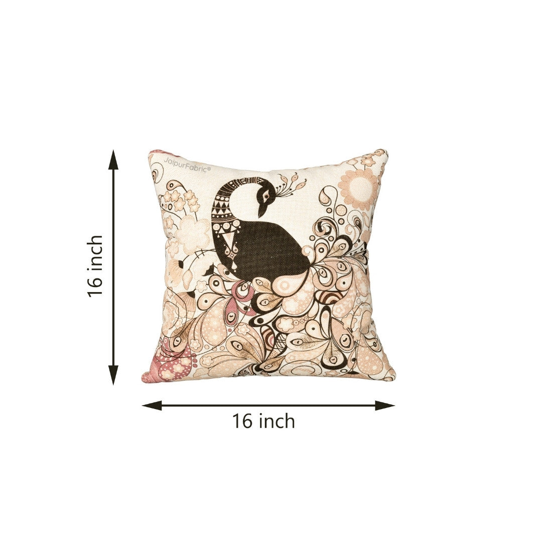 Royal Peacock Jute Digital Print Cushion Cover