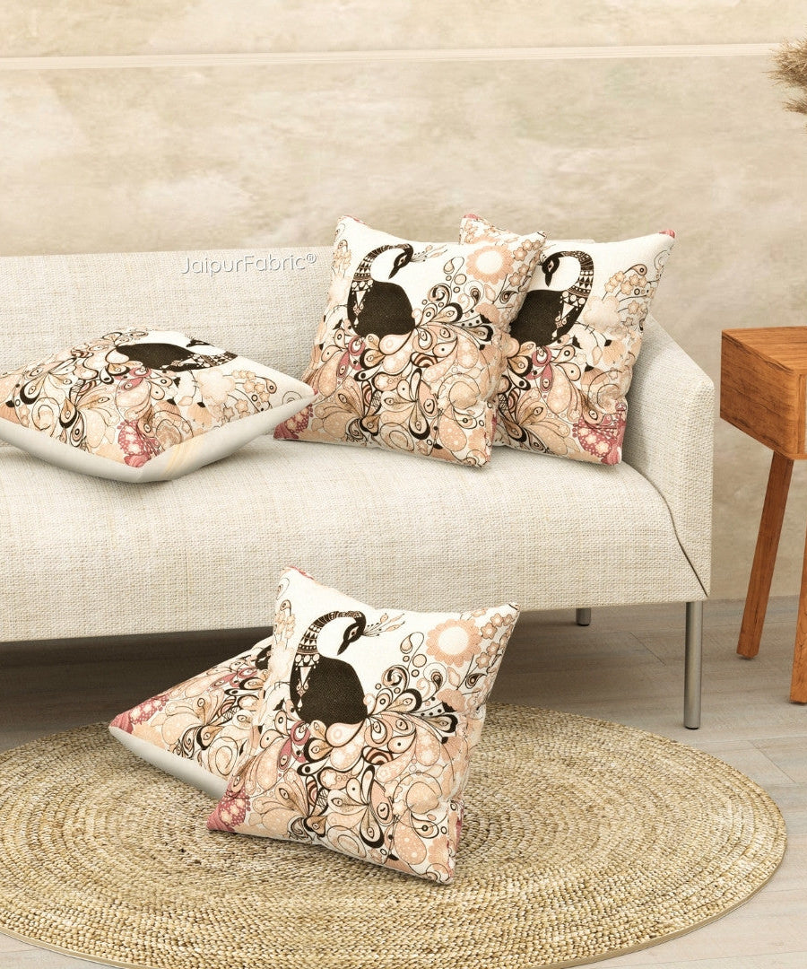 Royal Peacock Jute Digital Print Cushion Cover