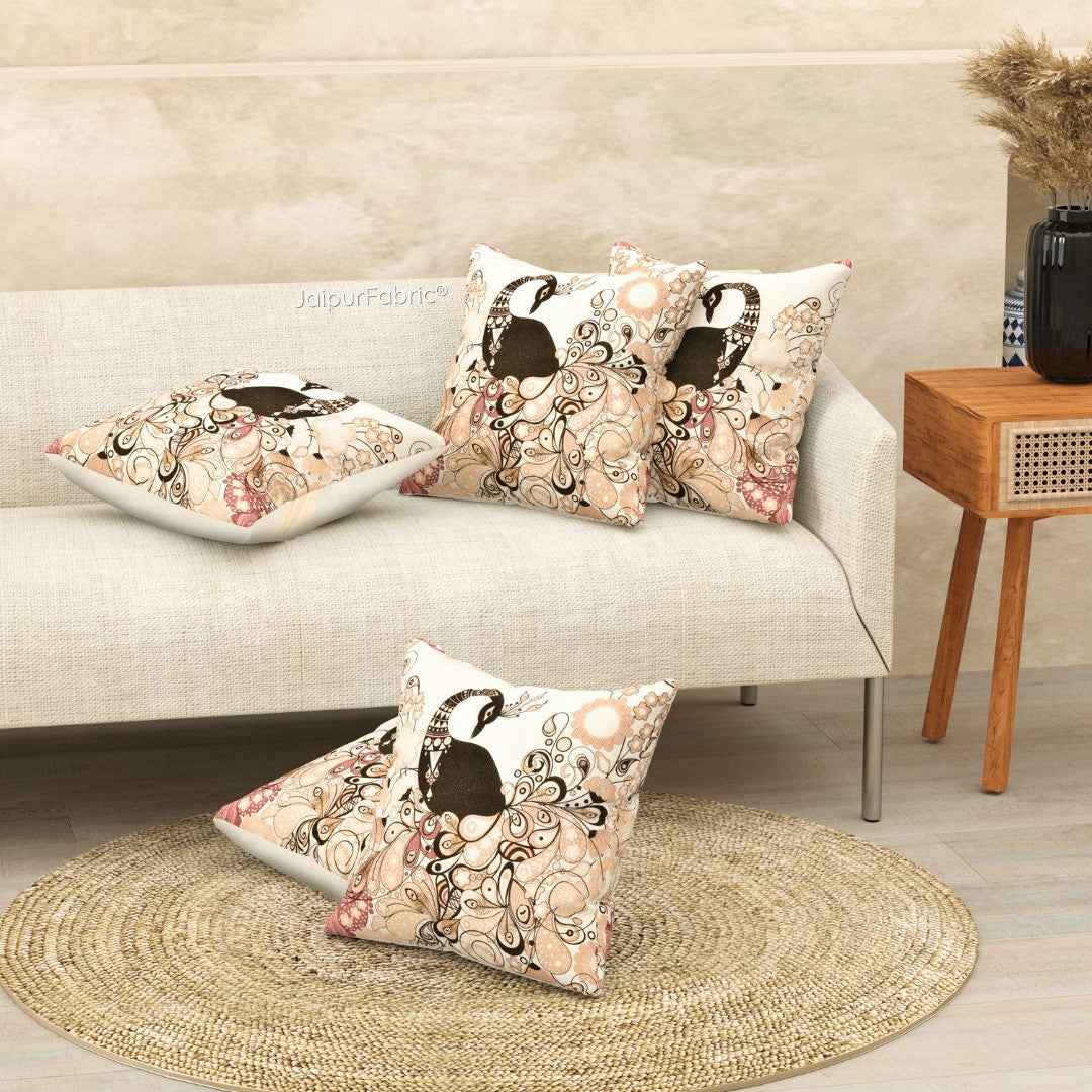 Royal Peacock Jute Digital Print Cushion Cover