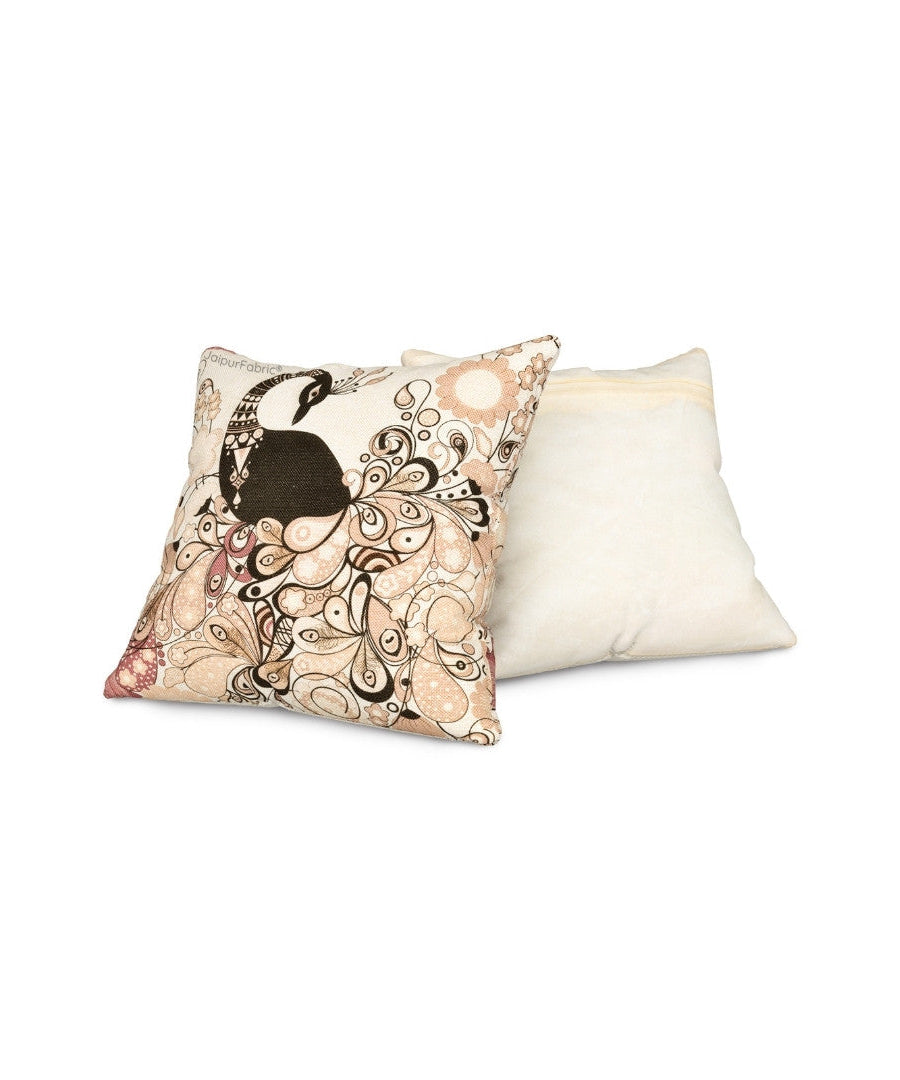 Royal Peacock Jute Digital Print Cushion Cover