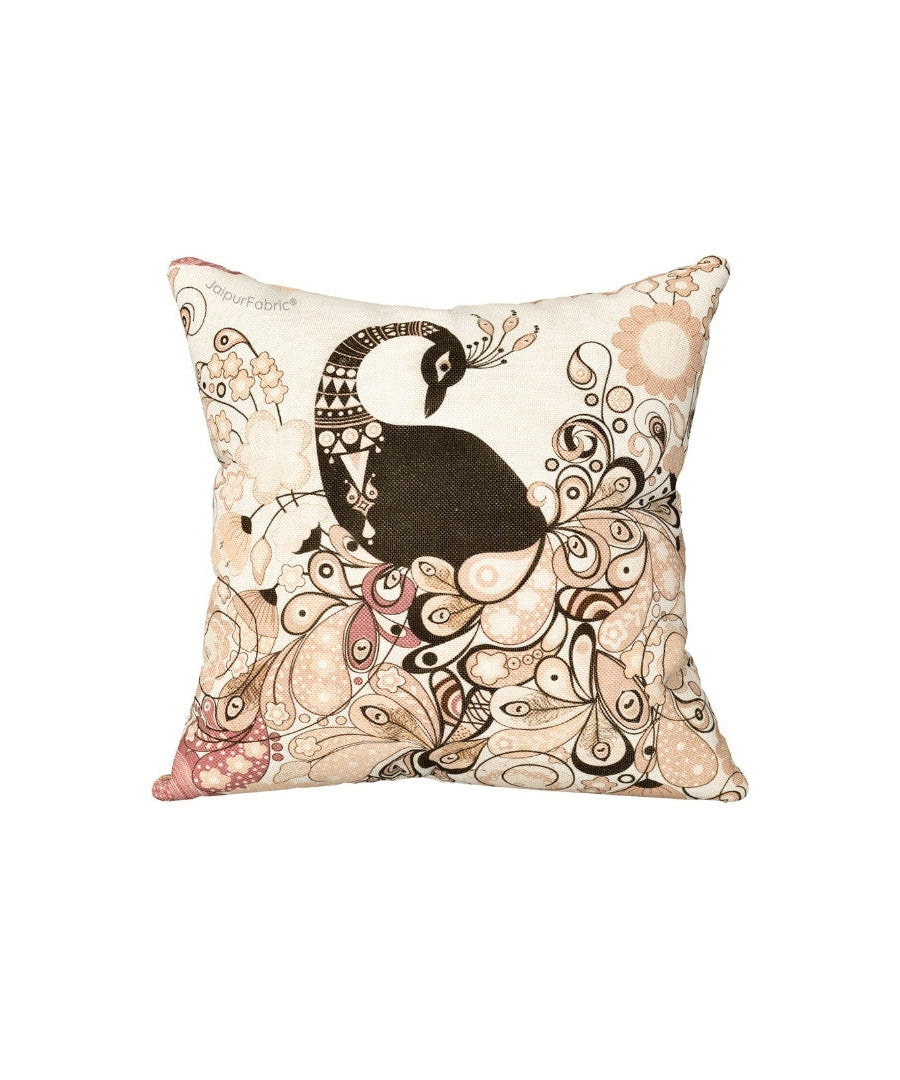 Royal Peacock Jute Digital Print Cushion Cover