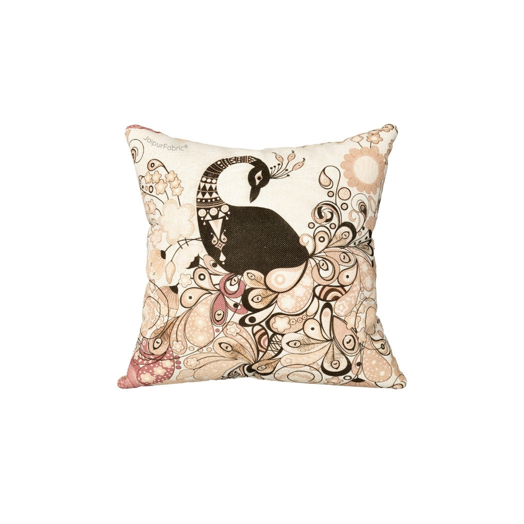 Royal Peacock Jute Digital Print Cushion Cover